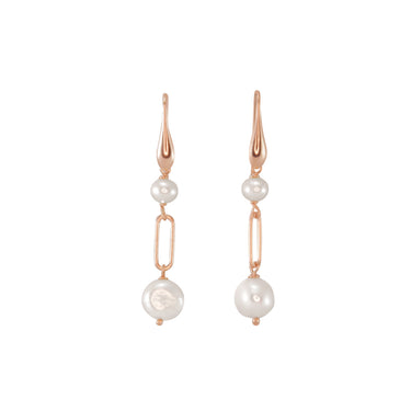White Pearl Double Drop With Link Earrings