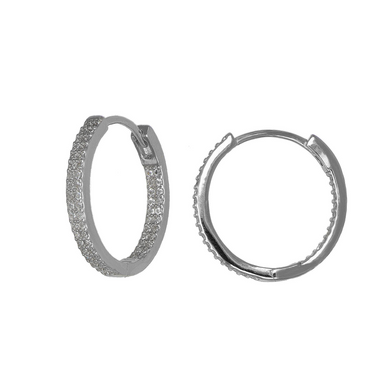 Cubic zirconia hoop earrings on Rhodium plated silver