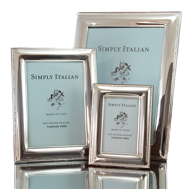 Light silver beaded frames with tarnish-free finish. SIMPLY ITALIAN. MADE IN ITALY. BILAMINATO