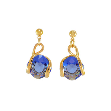 Blue Crystal Drop Stud Earrings