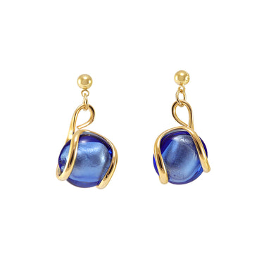 Blue Murano glass bolle set in delicately wound 22ct Gold on 925 Sterling Silver.