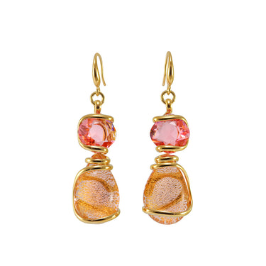 Rose crystal with Champagne and gold Murano glass teardrop earrings on 22 carat gold hooks