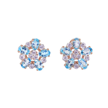 Blue Topaz Flower Clip on Earrings