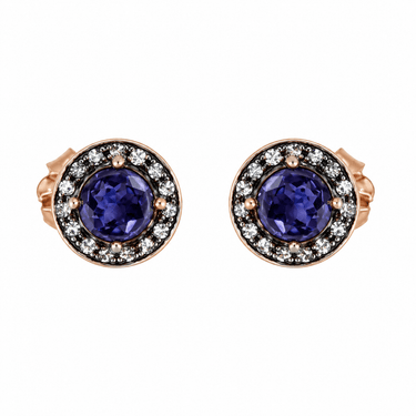 Iolite & Crystal Circle Stud Earrings