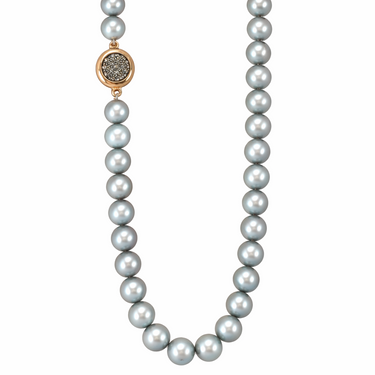 Silver grey pearl necklace with an Austrian crystal and rose gold clasp