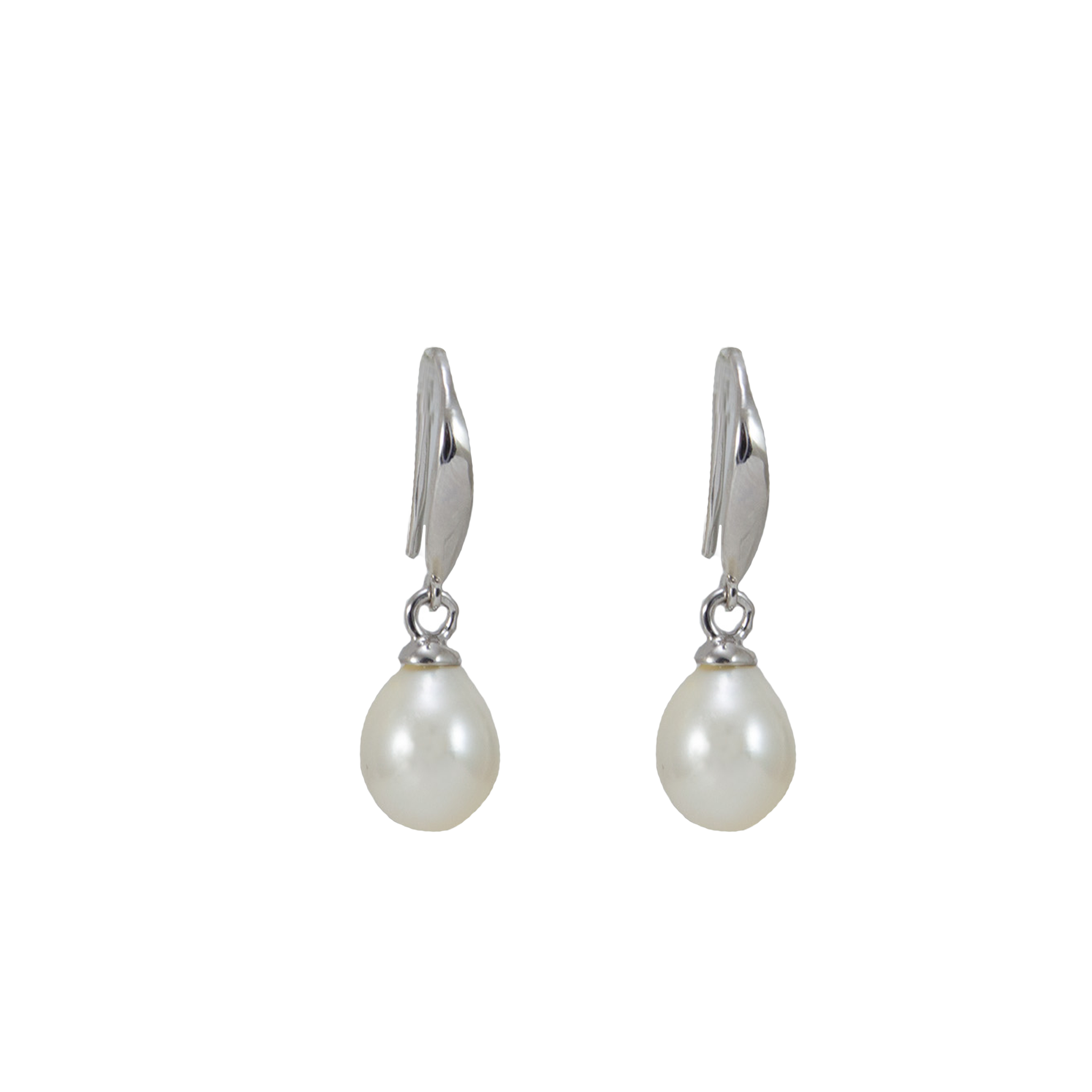 White Pearl & SIlver Drop Earrings