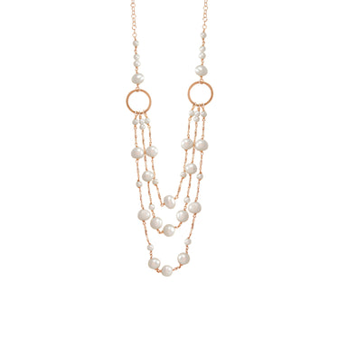 Double Pearl & Circle Link Necklace