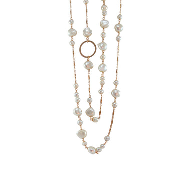 White Pearl and Rose Gold Double Necklace