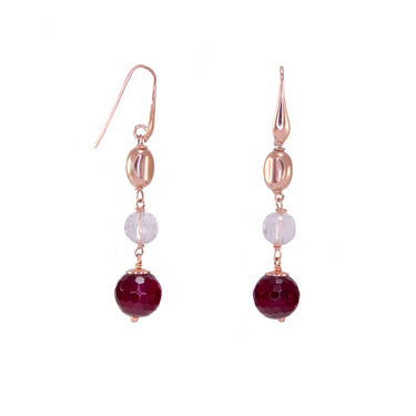 Ruby Agate, Crystal & Rose Gold Drop Earrings