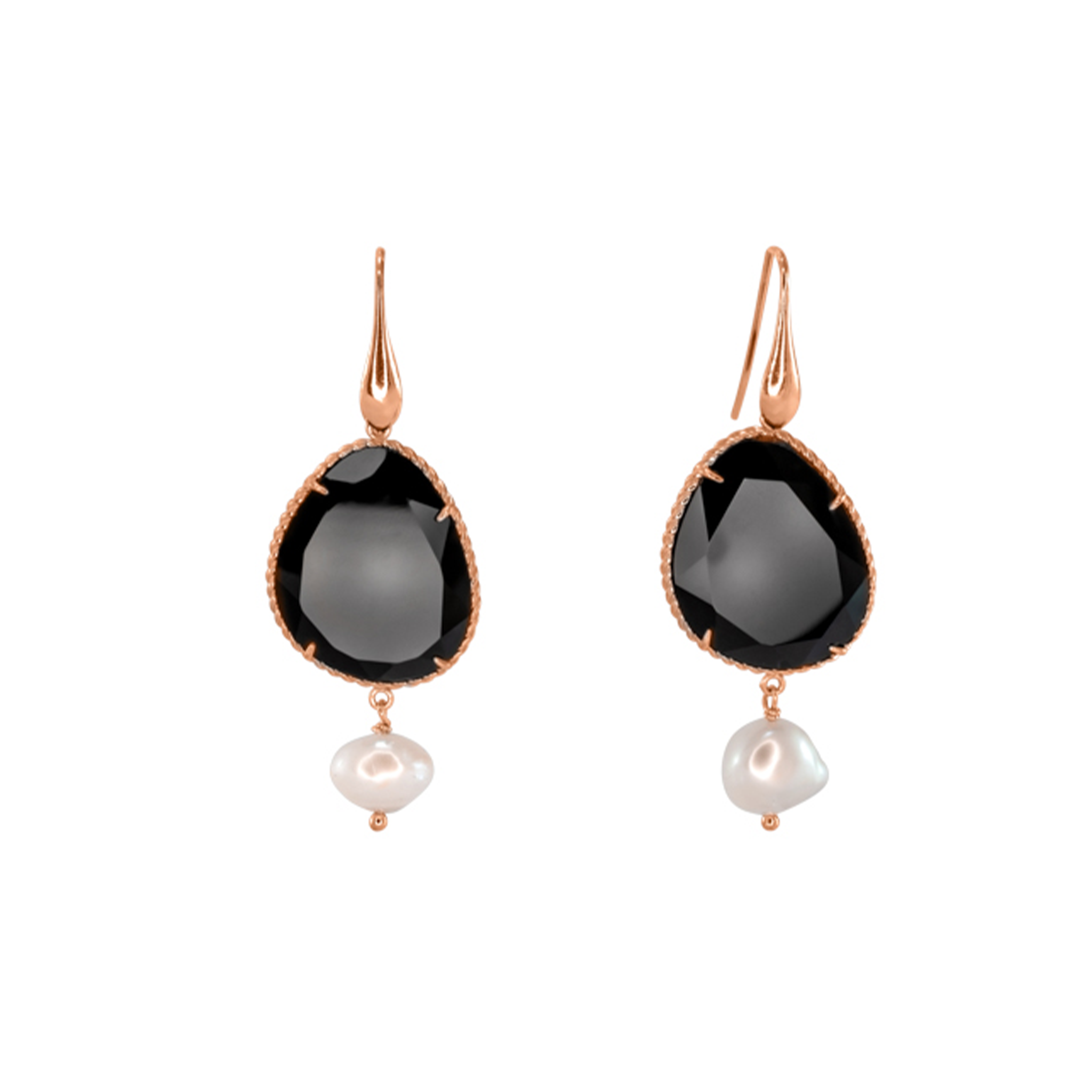 Black Agate & Pearl Drop Earrings