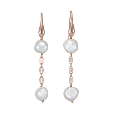 Silver Pearl & Chain Earrings