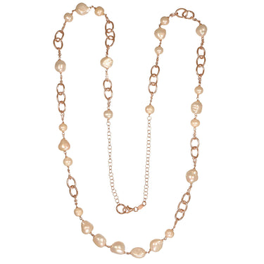 White Baroque Freshwater Pearl Necklace with Oval Links