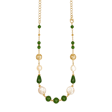 Coin Pearl and Green Jade Necklace