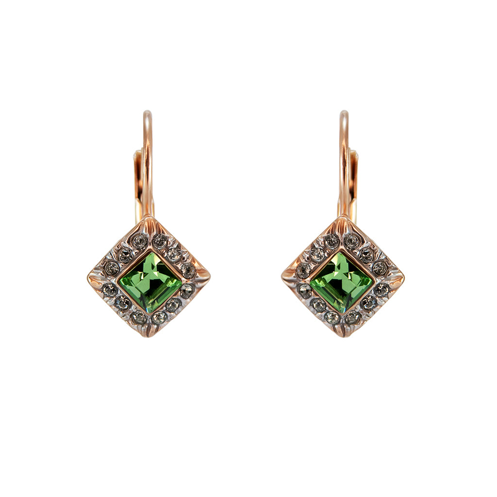 Peridot & Crystal Square Drop Earrings