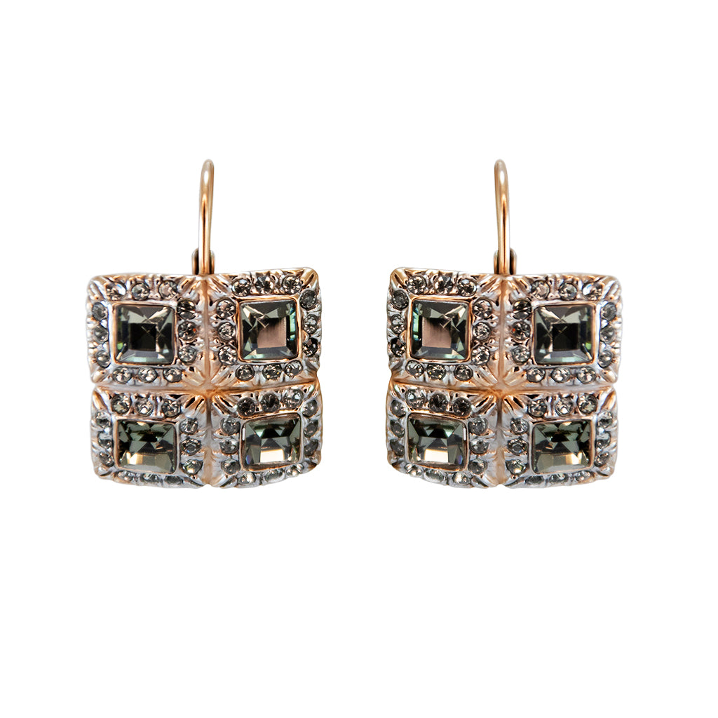 Fume Crystal Square Drop Earrings