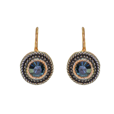 Blue Crystal & Rose Gold Round Drop Earrings