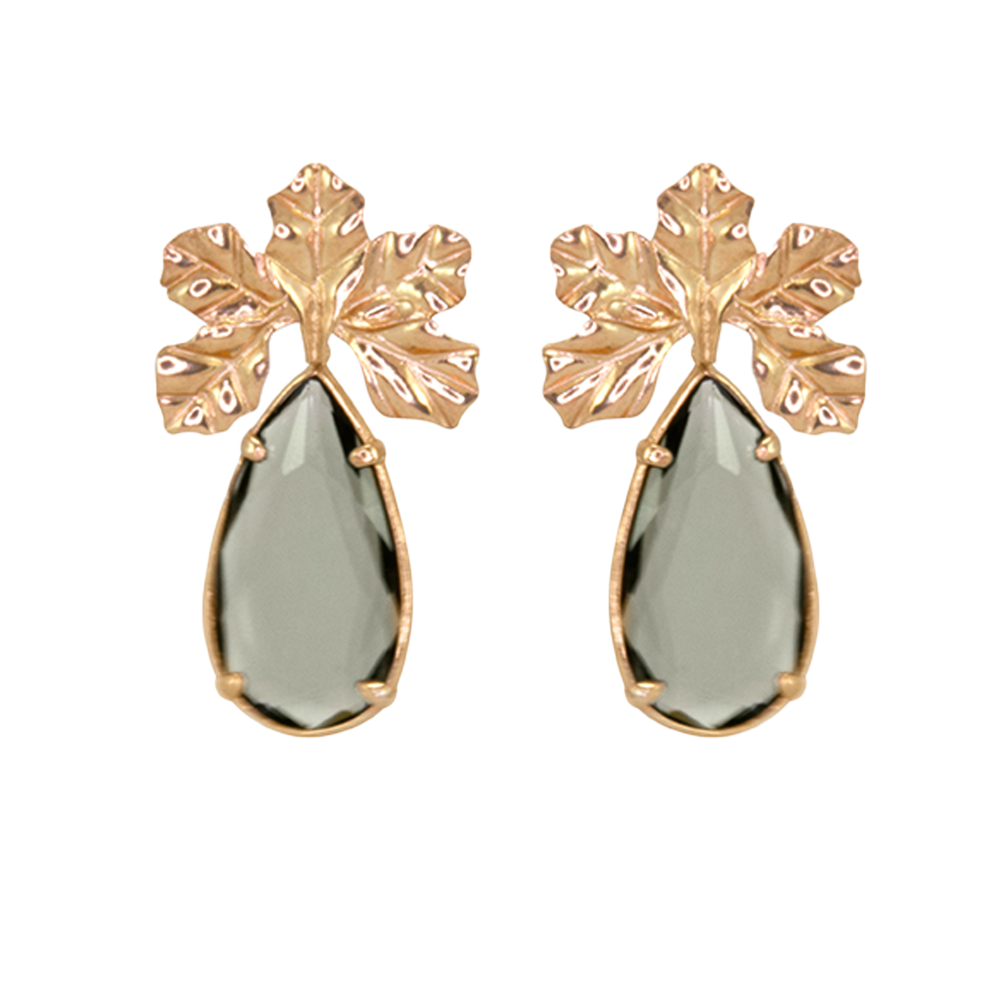 5 Leaf Rose Gold with Large Smoke Teardrop
