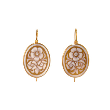 Oval Cameo Flower Earrings - Rose Gold