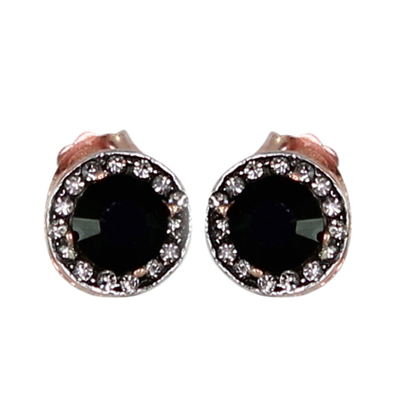 Crystal & Onyx Circle Stud Earrings