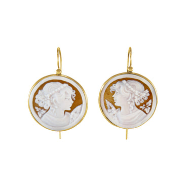 Round Head Cameo Earrings - Yellow Gold