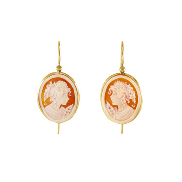 Oval Face Cameo Earrings - Yellow Gold
