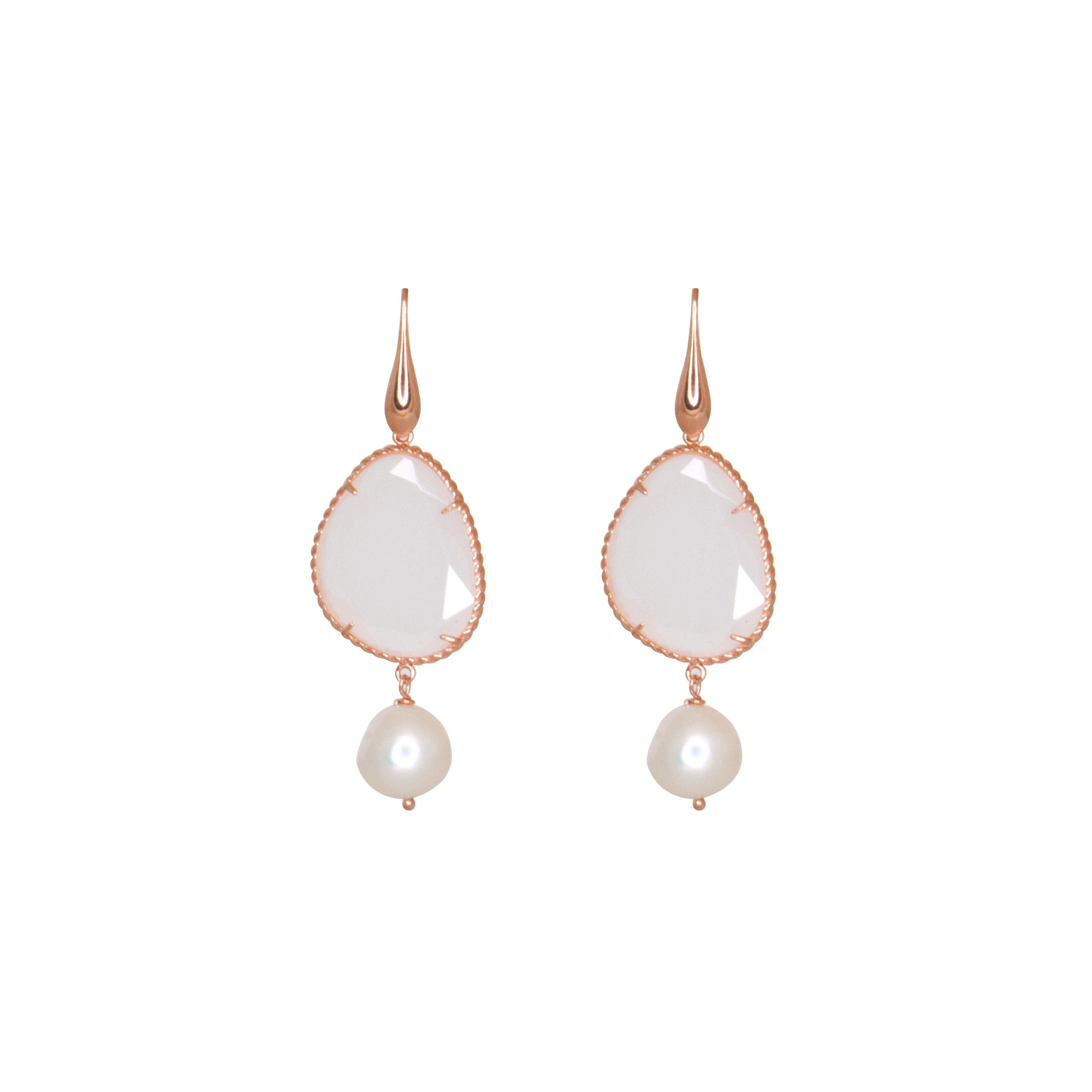 White Agate & Pearl Drop Earrings