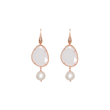 White Agate & Pearl Drop Hook Earrings