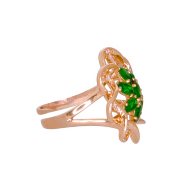 Green Crystal & Rose Gold Filigree Ring