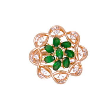 Green Crystal & Rose Gold Filigree Ring