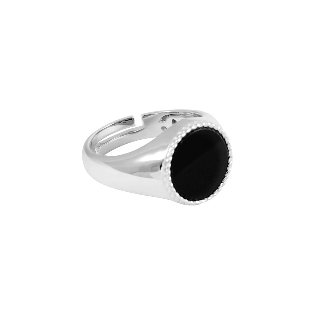 Black Agate Silver Ring
