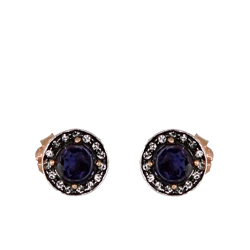 Iolite & Crystal Circle Stud Earrings