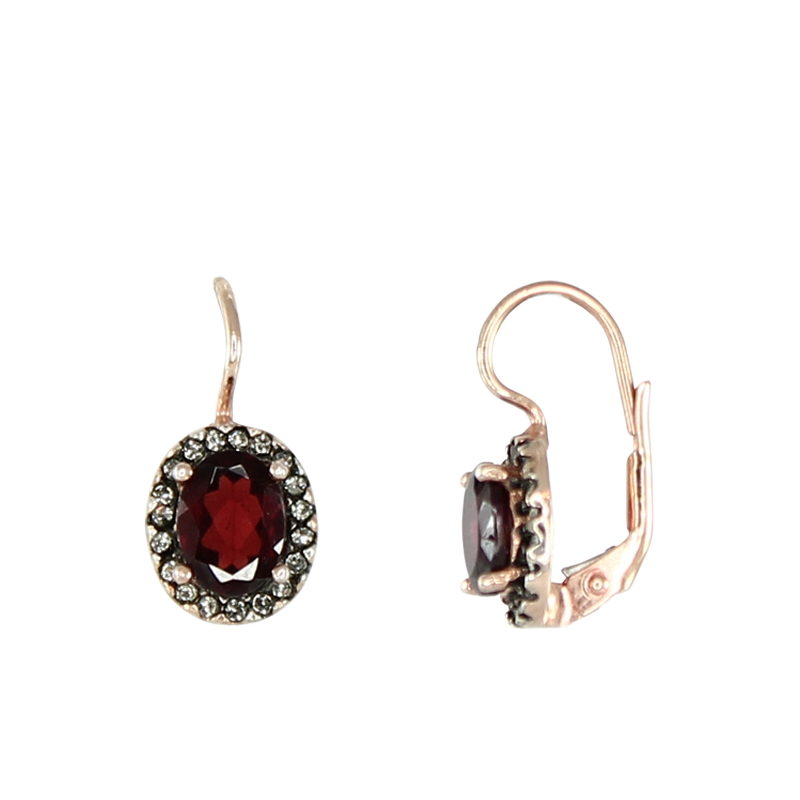 Garnet & Crystal Oval Earrings