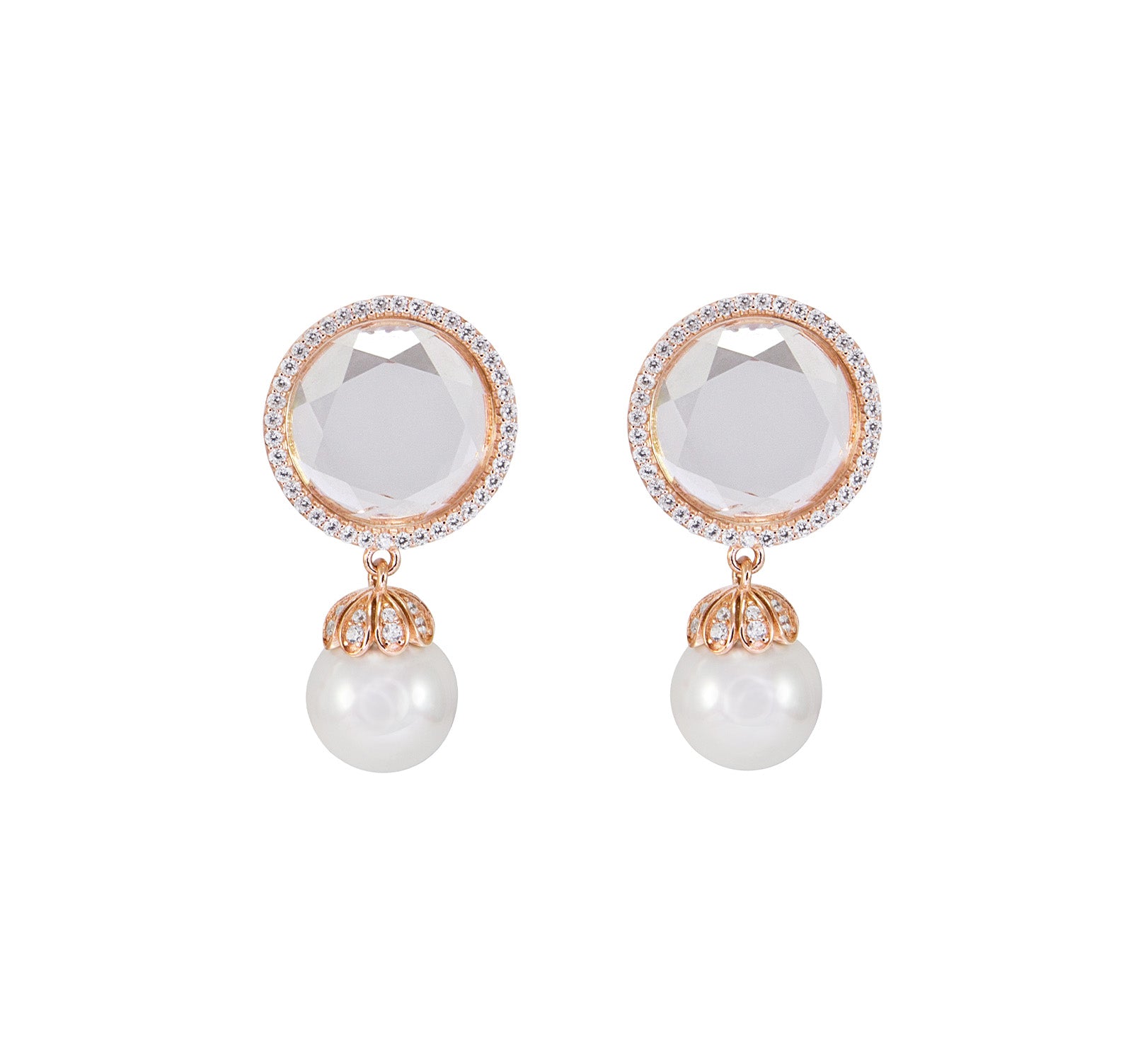 Clear Quartz & Pearl Drop Earrings