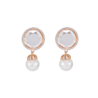 Clear Quartz & Pearl Drop Earrings