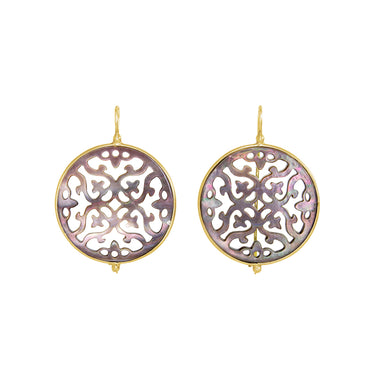 Grey Mother-of-Pearl Disc Earrings - Yellow Gold