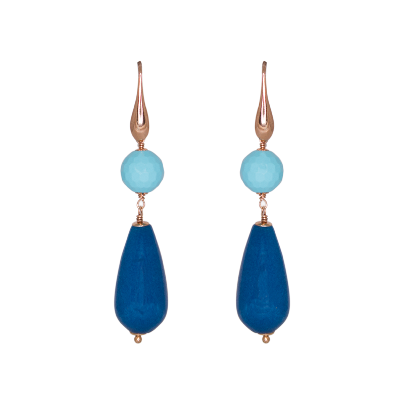 Turquoise Orb with Blue Agate Drop Earrings