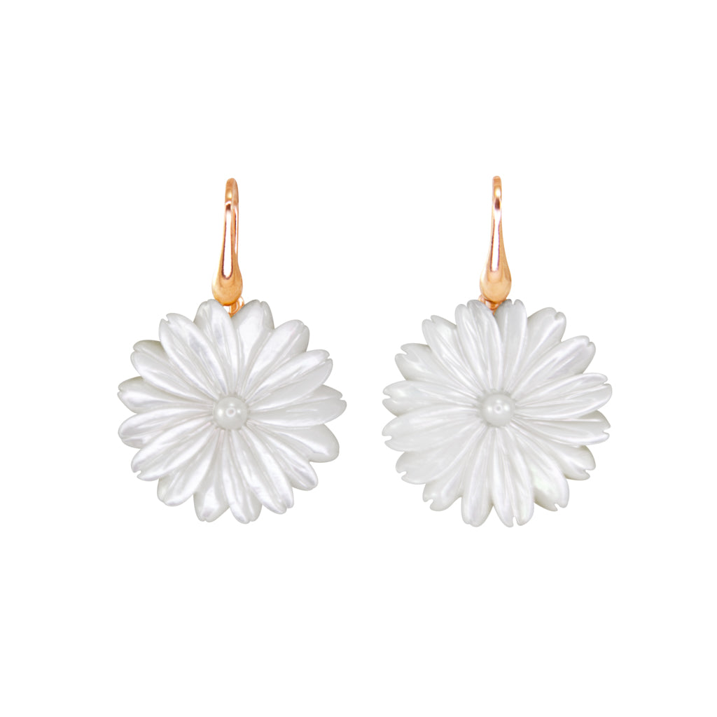 White Mother-of-Pearl Flower Hook Earrings