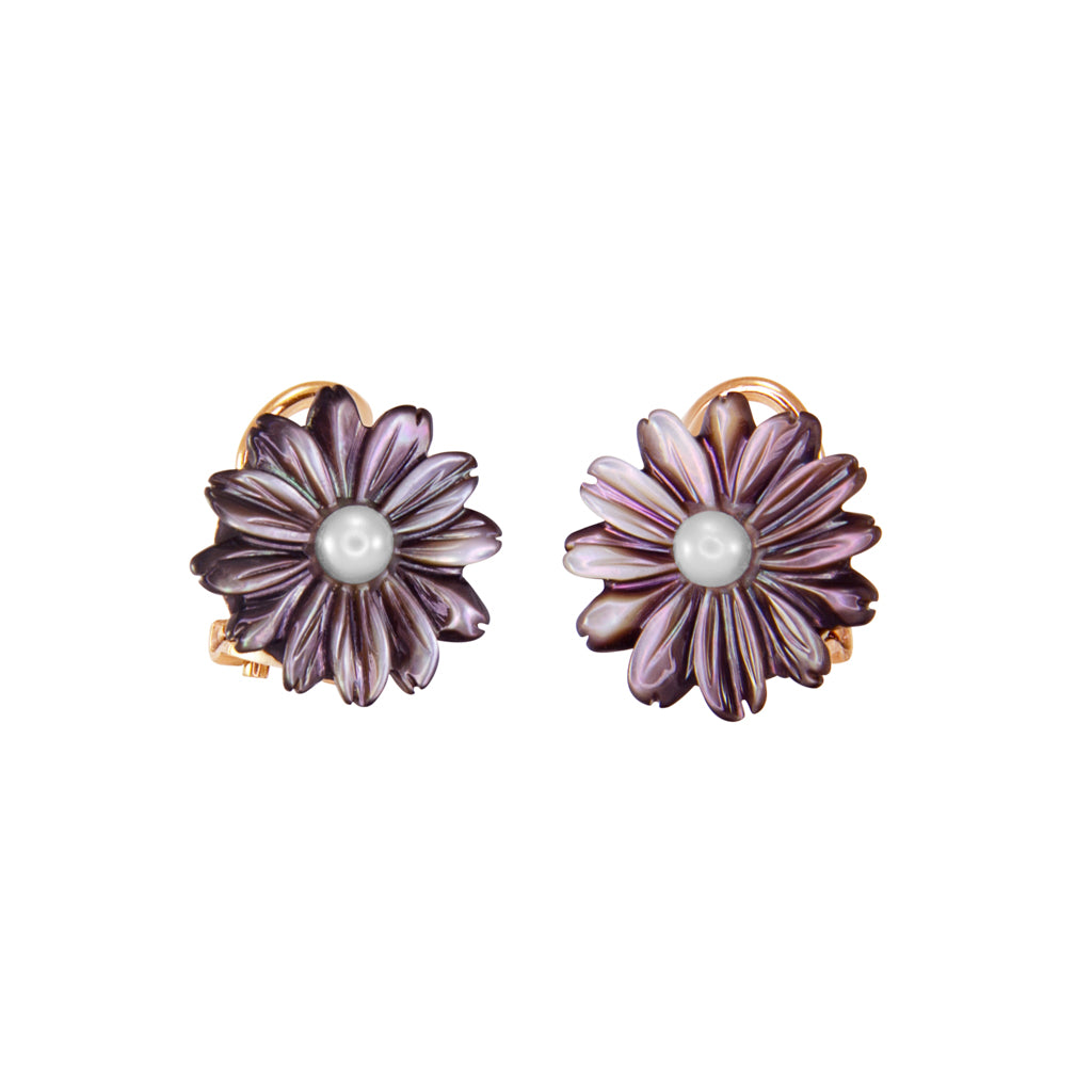 Small Grey Pearl Flower Clip-On Earrings