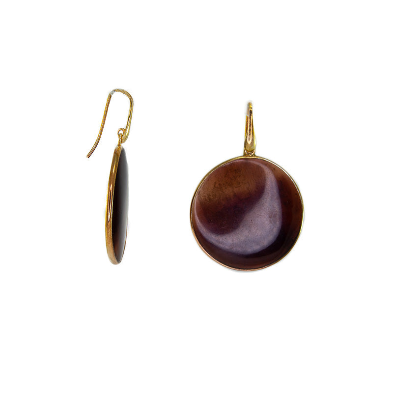 Rose Gold Tortoise Shell Disc Earrings on Hook