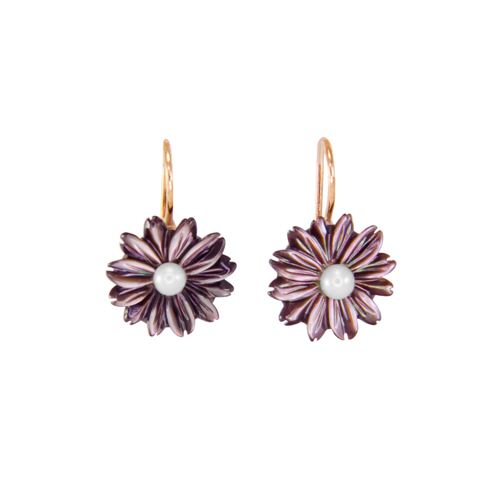 Small Grey Mother-of-Pearl Flower Earrings