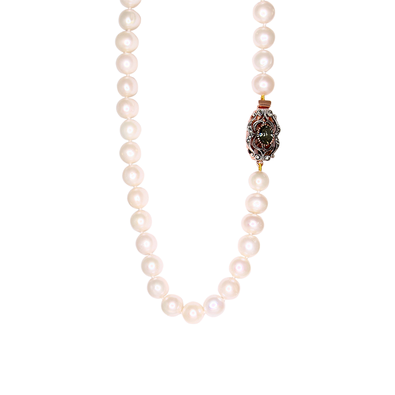 Cultured Round White Pearl Necklace 32”