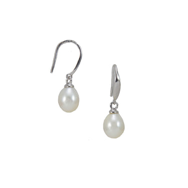 White Pearl & Silver Drop Earrings