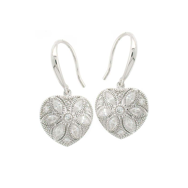Heart Flower Drop Earrings