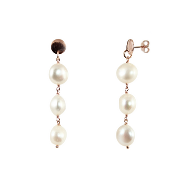 White Pearl 3 Drop Stud Earrings