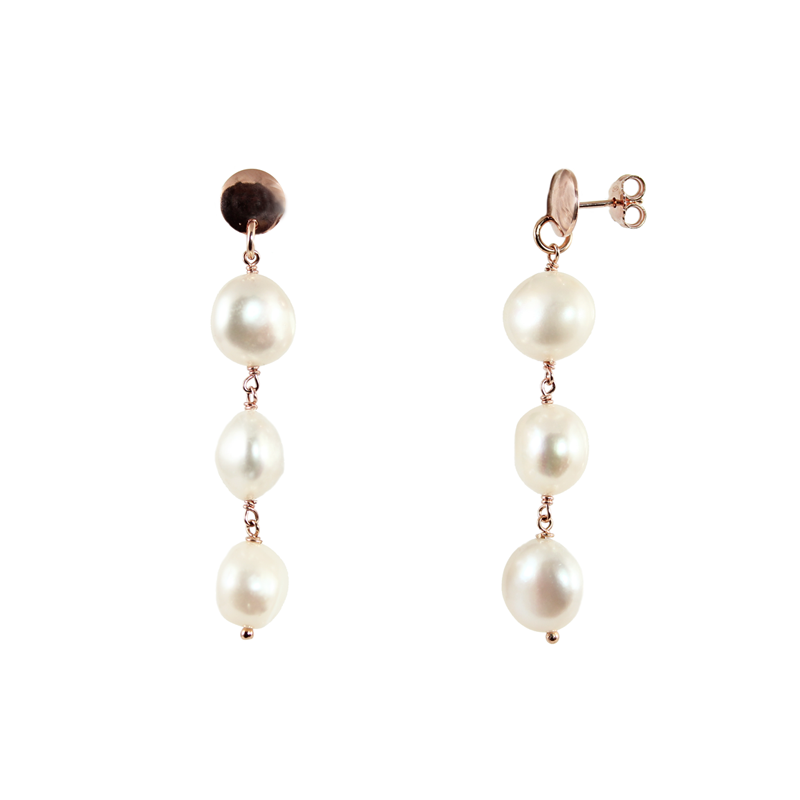 White Pearl 3 Drop Stud Earrings