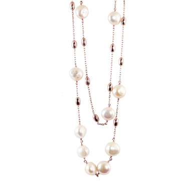White Pearl Double Strand Necklace - 120cm