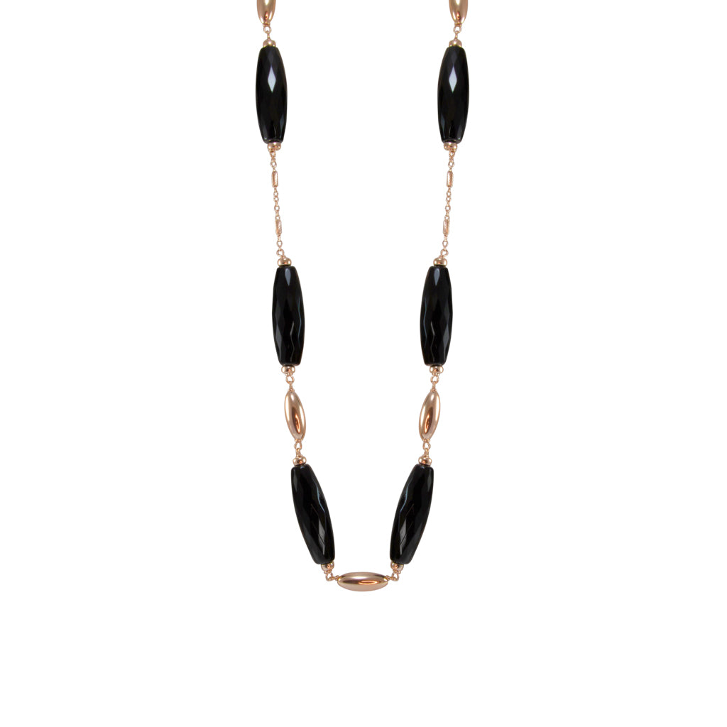 Black Agate Cylinder & Rose Gold Necklace