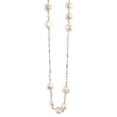 Cultured freshwater pearl necklace on 18ctrose gold nugget chain
