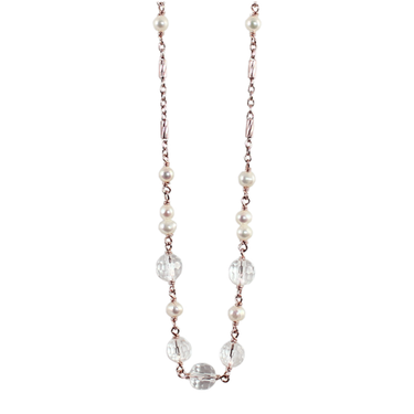 White Pearl & Crystal Necklace - 70cm