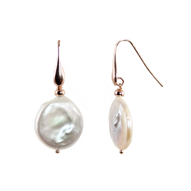 White Coin Pearl Drop Earrings